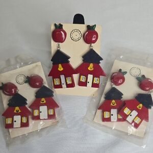 Schoolhouse/Apple‎ Teacher Earrings, 3 Pairs, NEW